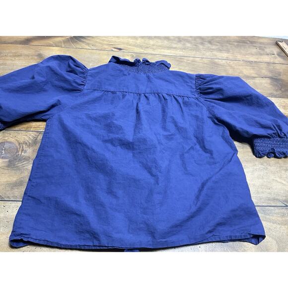 Anthropologie Love The Label Zuri Top Womens Small Blouse Ruffle Smocked Blue - Picture 13 of 14